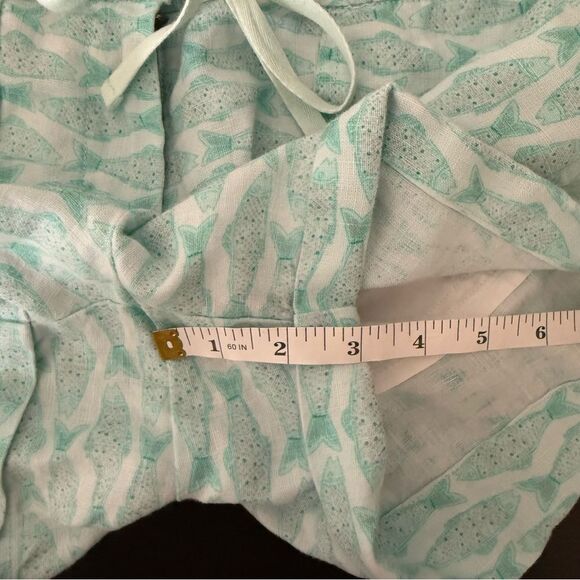 Vineyard Vines Linen Shorts 3'' Womens Sz 2 Green Fish Print Summer Beach - Picture 13 of 13